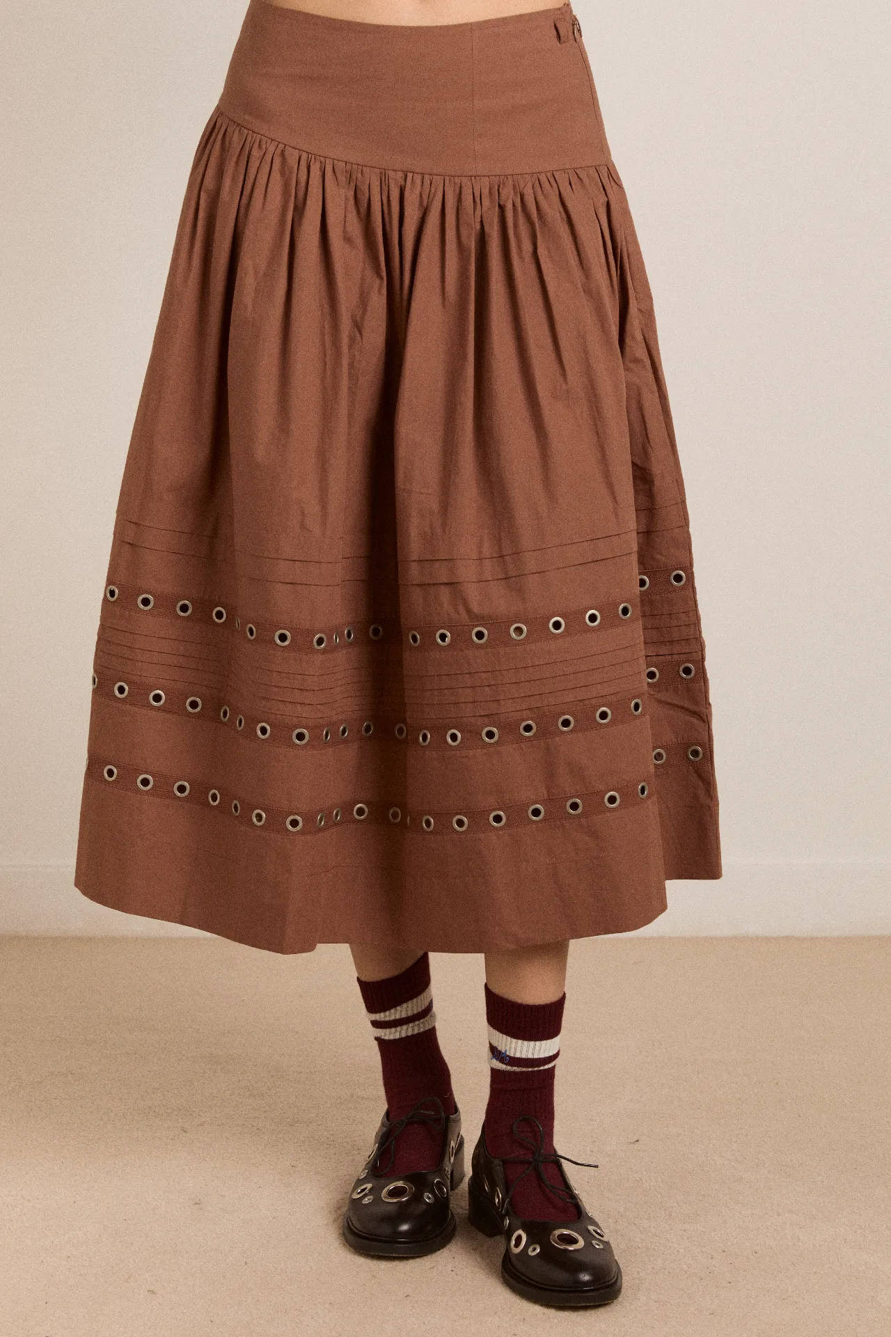 anika eyelet skirt with ruffle belt- tan sold by Damson Madder product image thumbnail 2
