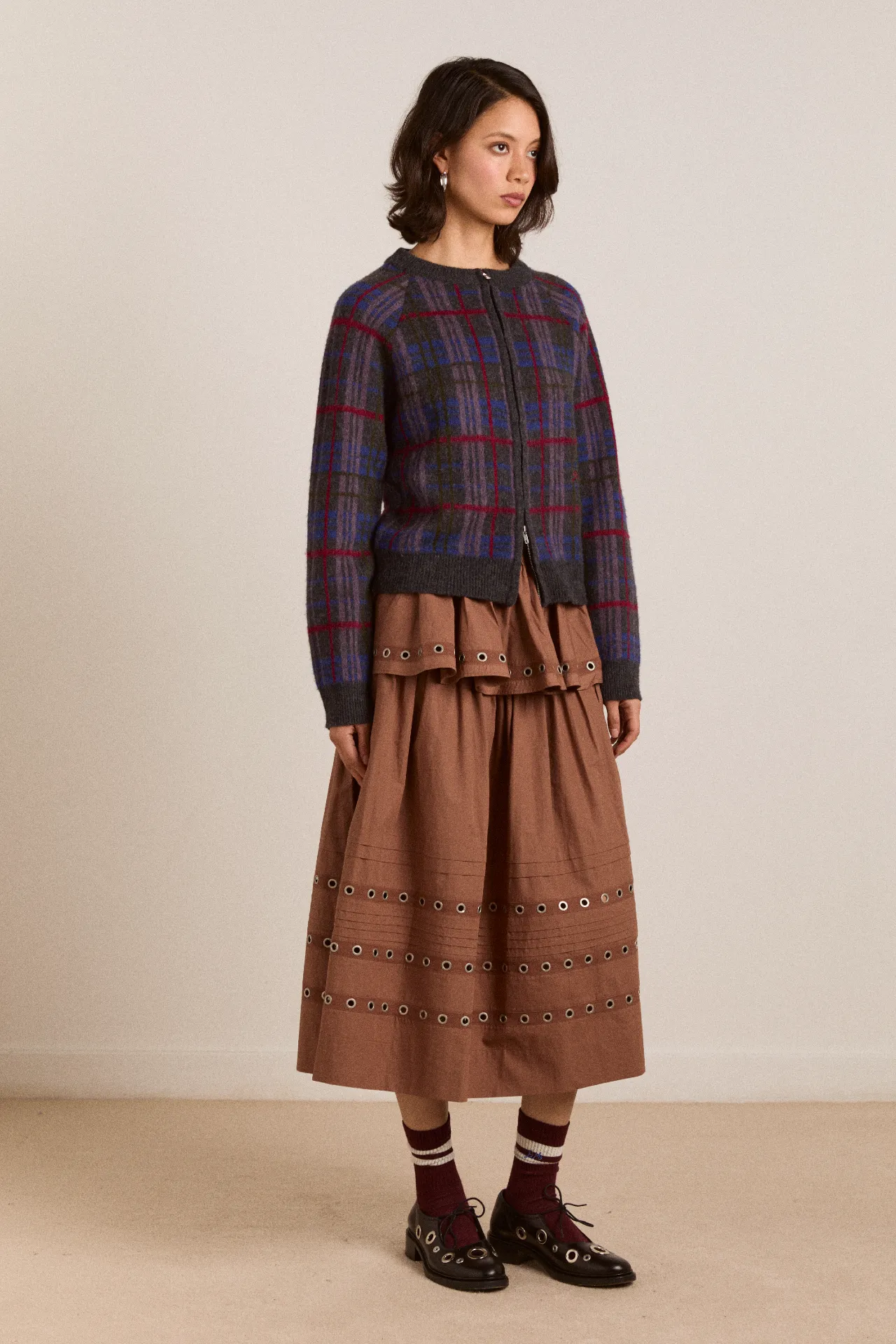 anika eyelet skirt with ruffle belt- tan sold by Damson Madder product image thumbnail 5