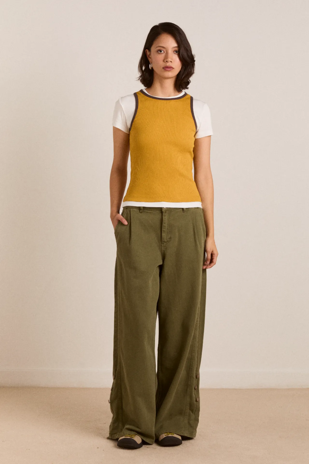 manon layered ss tee yellow/coffee bean sold by Damson Madder product image thumbnail 2