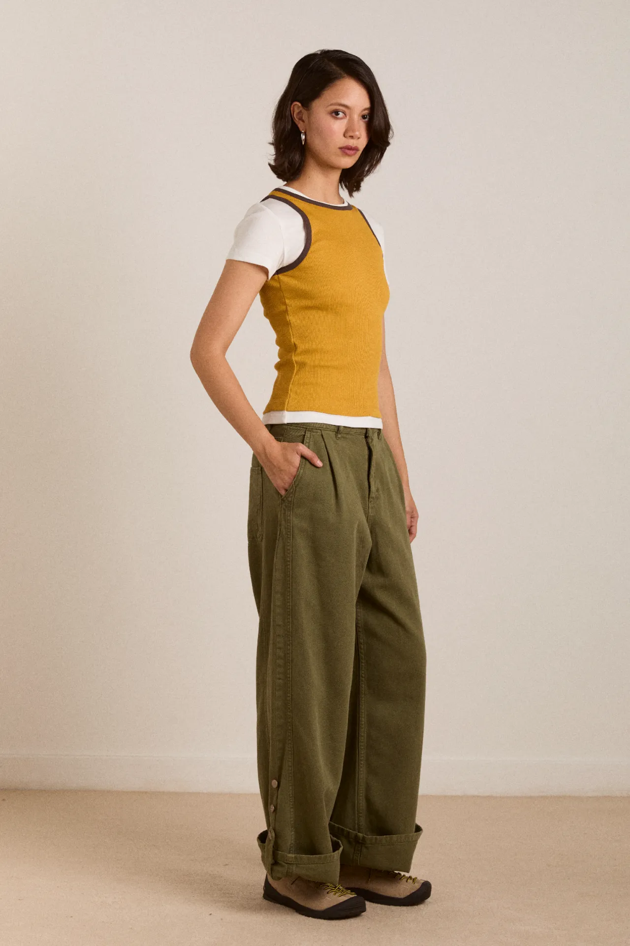 manon layered ss tee yellow/coffee bean sold by Damson Madder product image thumbnail 4