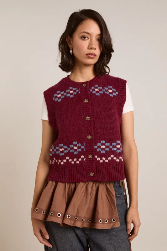 sofie wool vest - novelty intarsia sold by Damson Madder