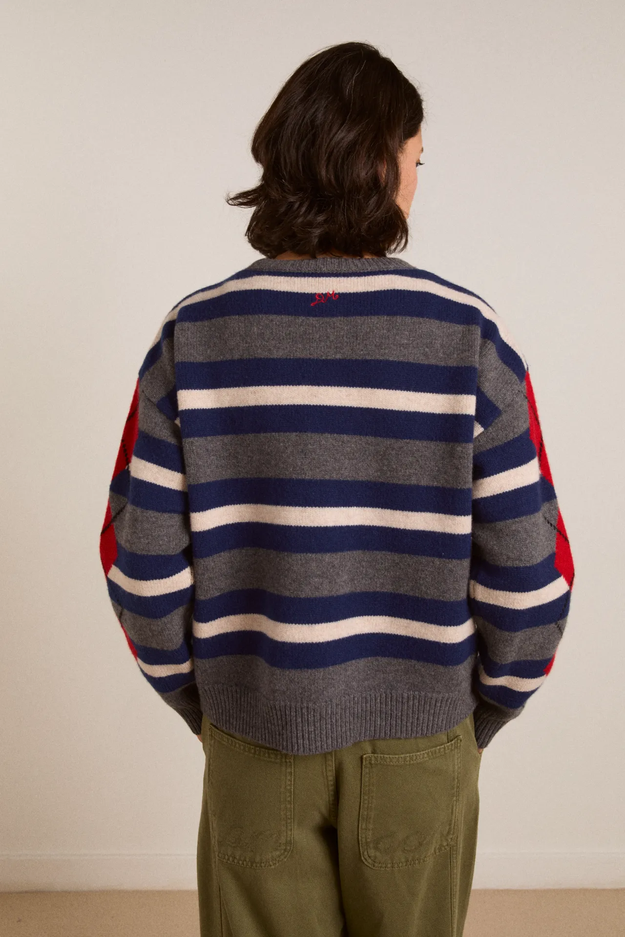 Didi Merino Wool Double Cardigan - Navy Argyle & Stripe sold by Damson Madder product image thumbnail 4