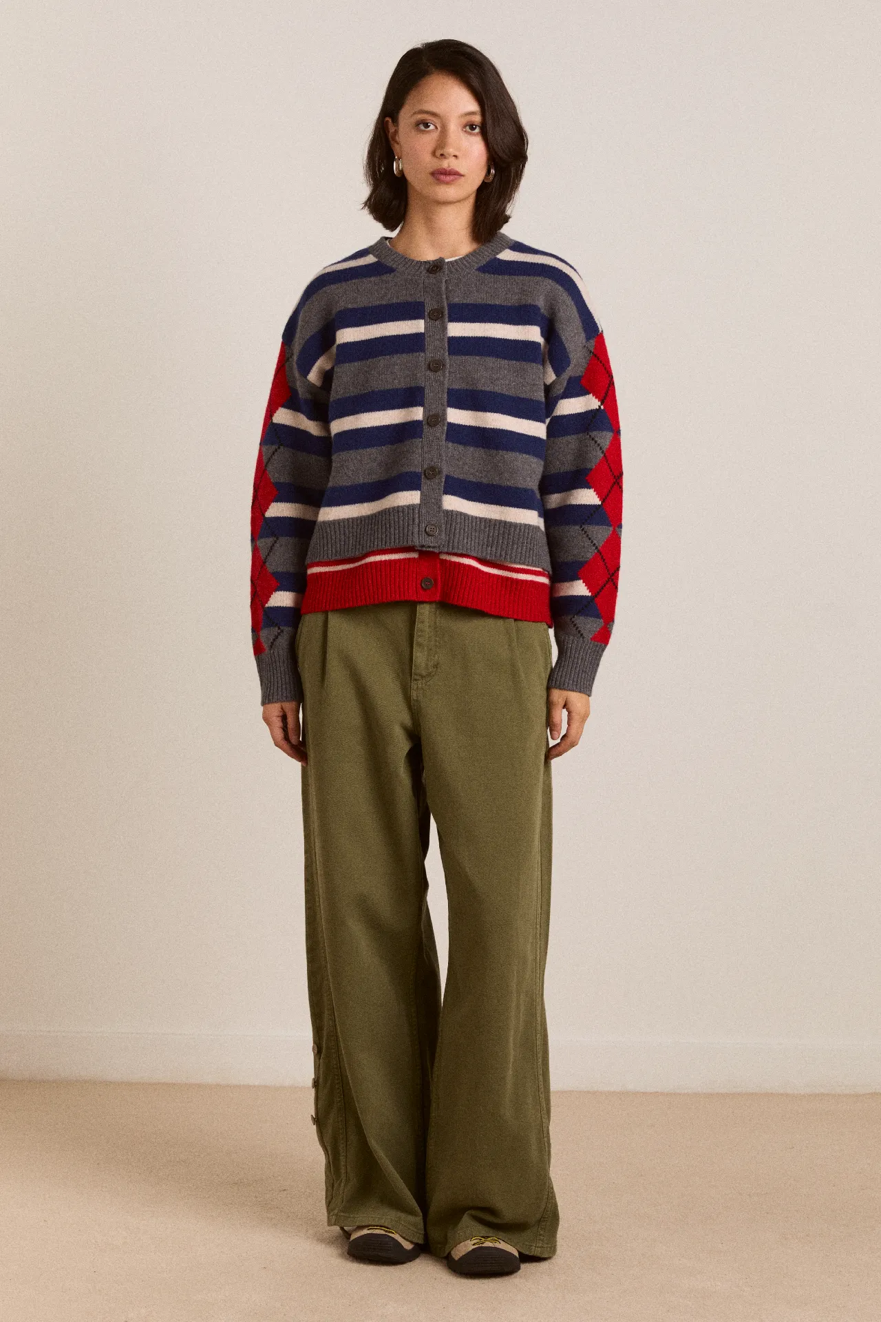 Didi Merino Wool Double Cardigan - Navy Argyle & Stripe sold by Damson Madder product image thumbnail 5