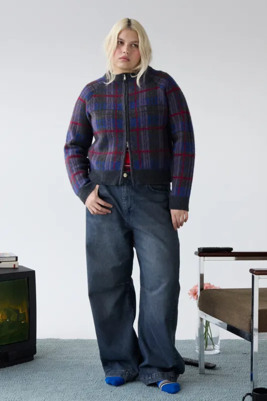 minah merino wool cardigan - brushed check sold by Damson Madder