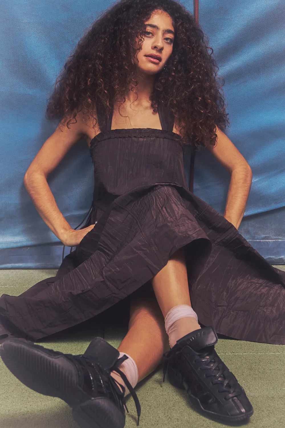 elina midi dress - choc taffeta sold by Damson Madder