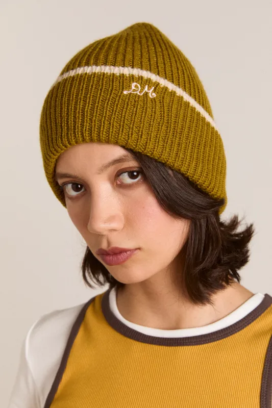 tipped edge beanie - olive sold by Damson Madder