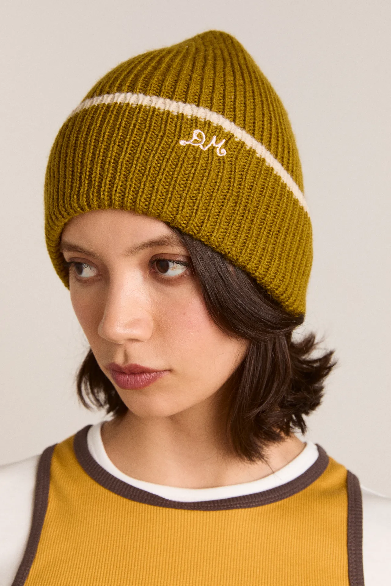 tipped edge beanie - olive sold by Damson Madder product image thumbnail 2