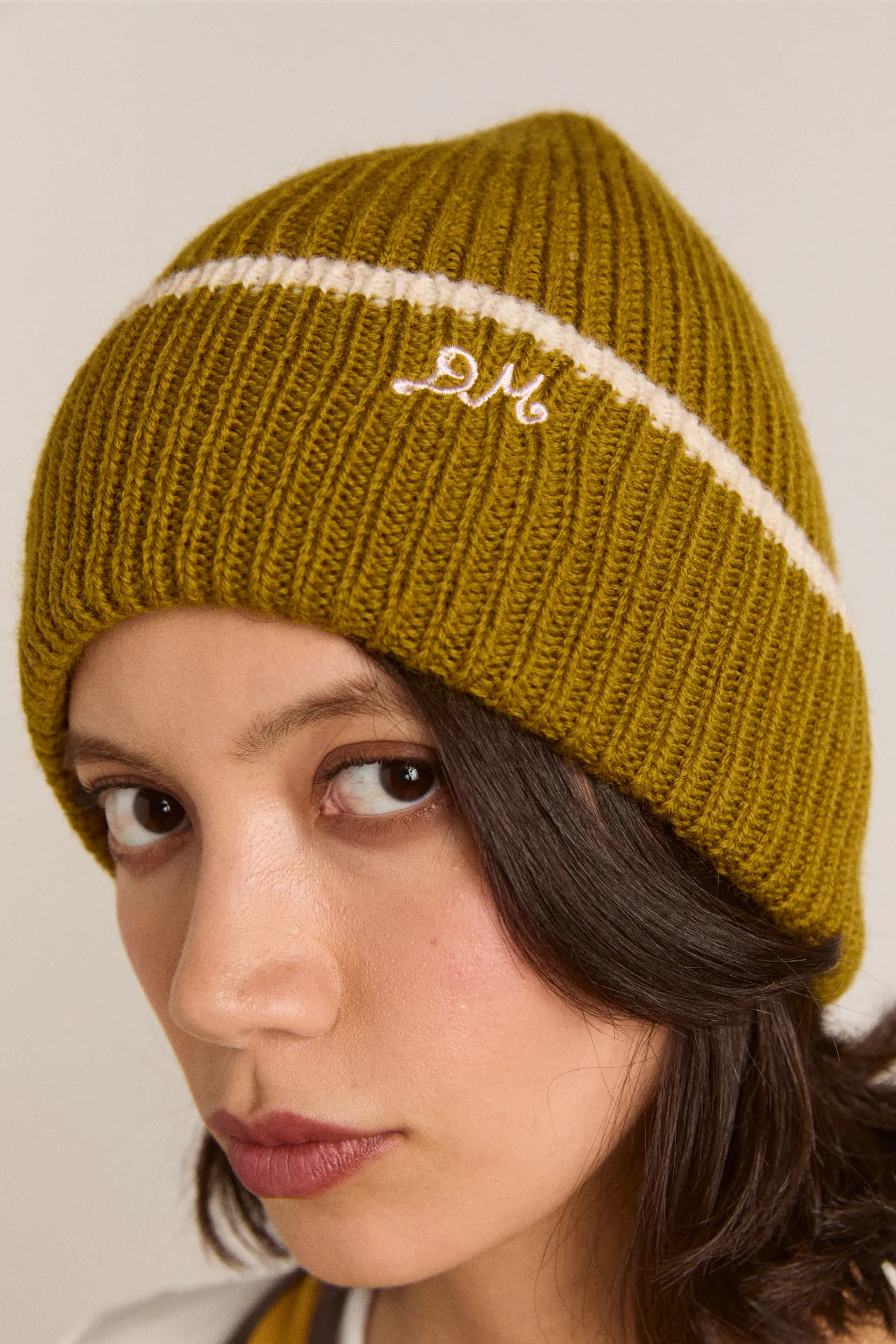 tipped edge beanie - olive sold by Damson Madder product image thumbnail 3
