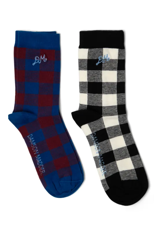 Gingham Calf Length 2 Pack Socks - Multi made by Damson Madder