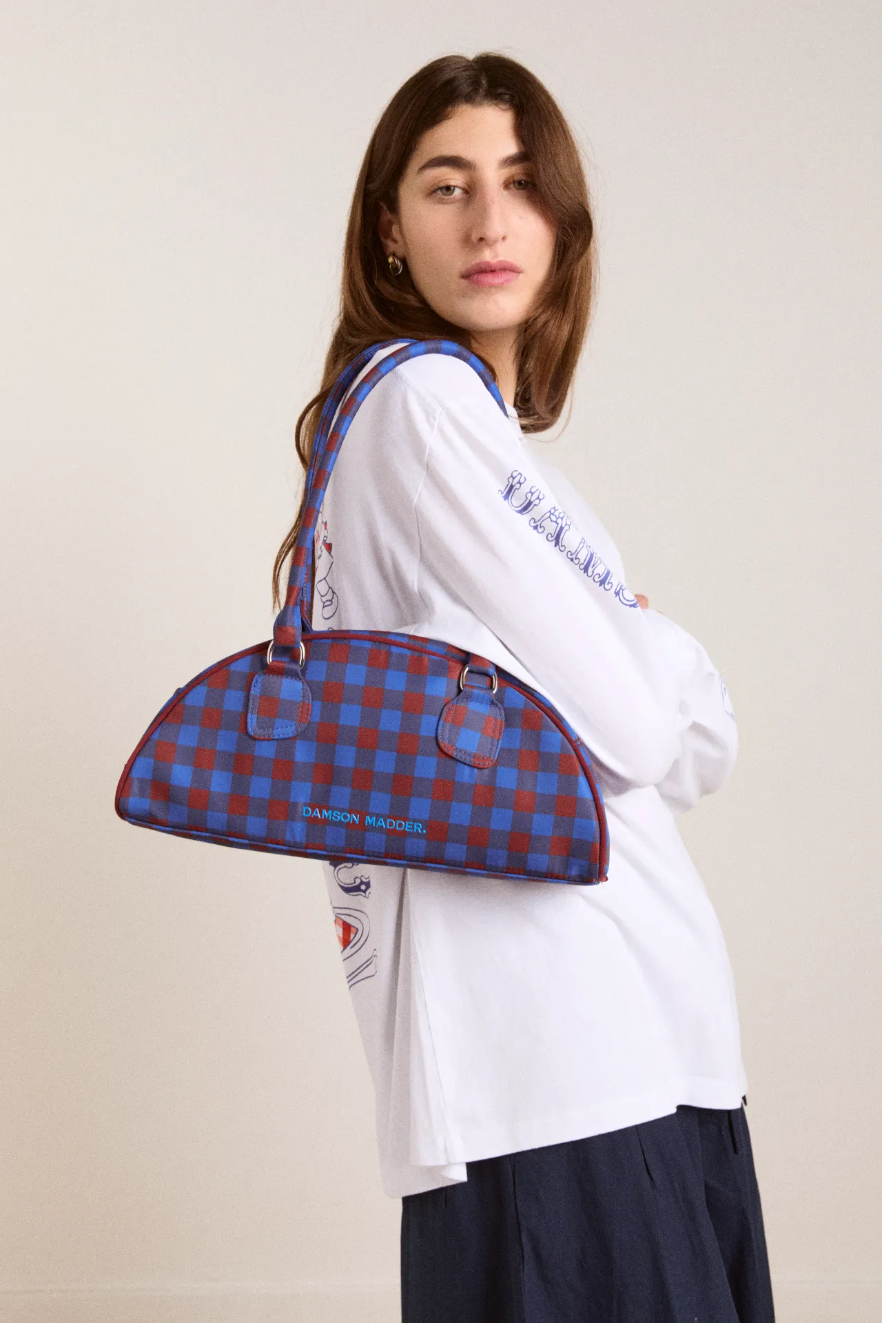 berta bowler bag - gingham sold by Damson Madder