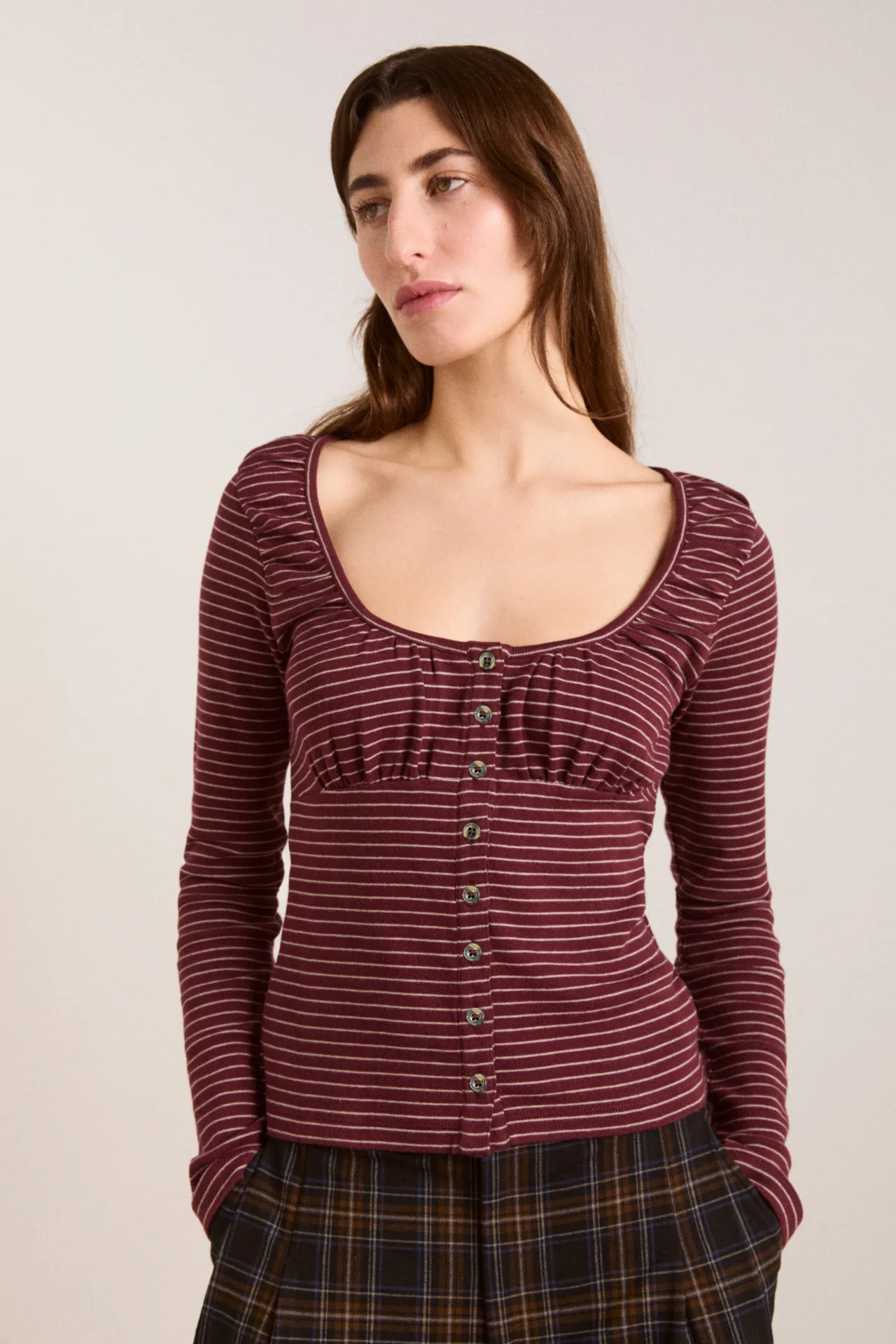 darma ls top - burg stripe sold by Damson Madder product image thumbnail 5