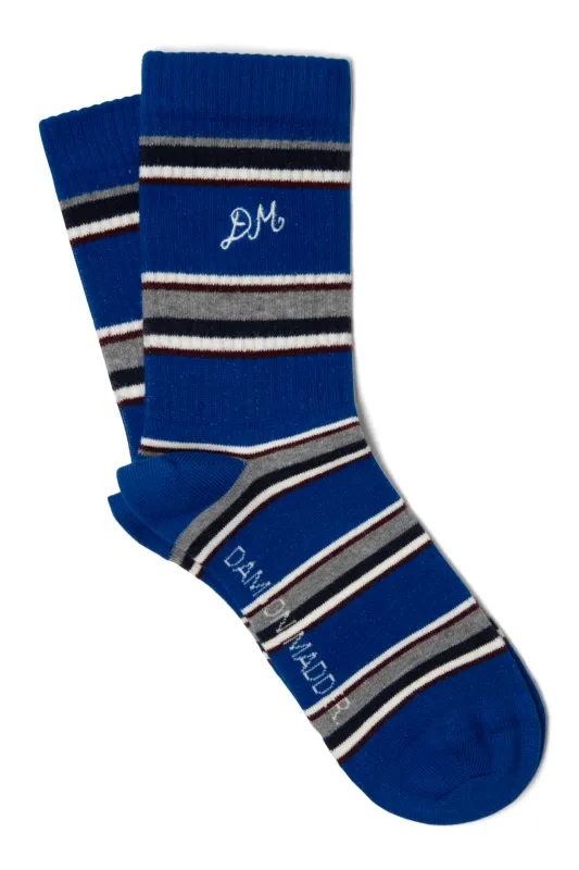 calf length socks - blue stripe sold by Damson Madder