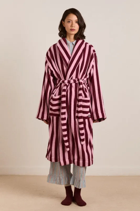 towelling robe - burgundy stripe sold by Damson Madder