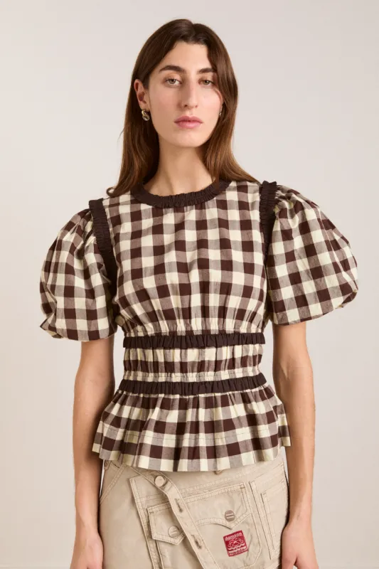 everly ruffle blouse - butter gingham sold by Damson Madder