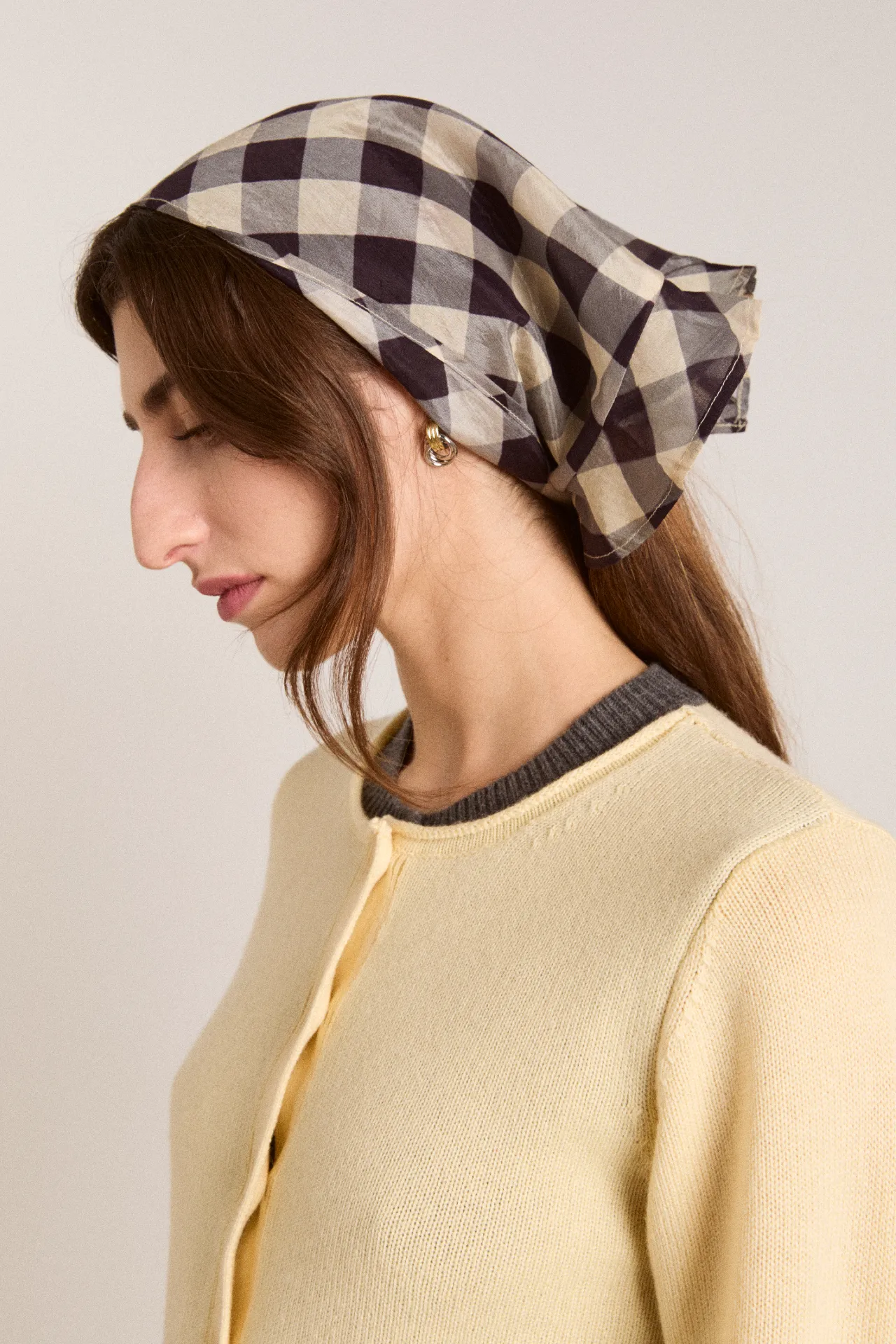 sheer triangle headscarf - butter gingham sold by Damson Madder