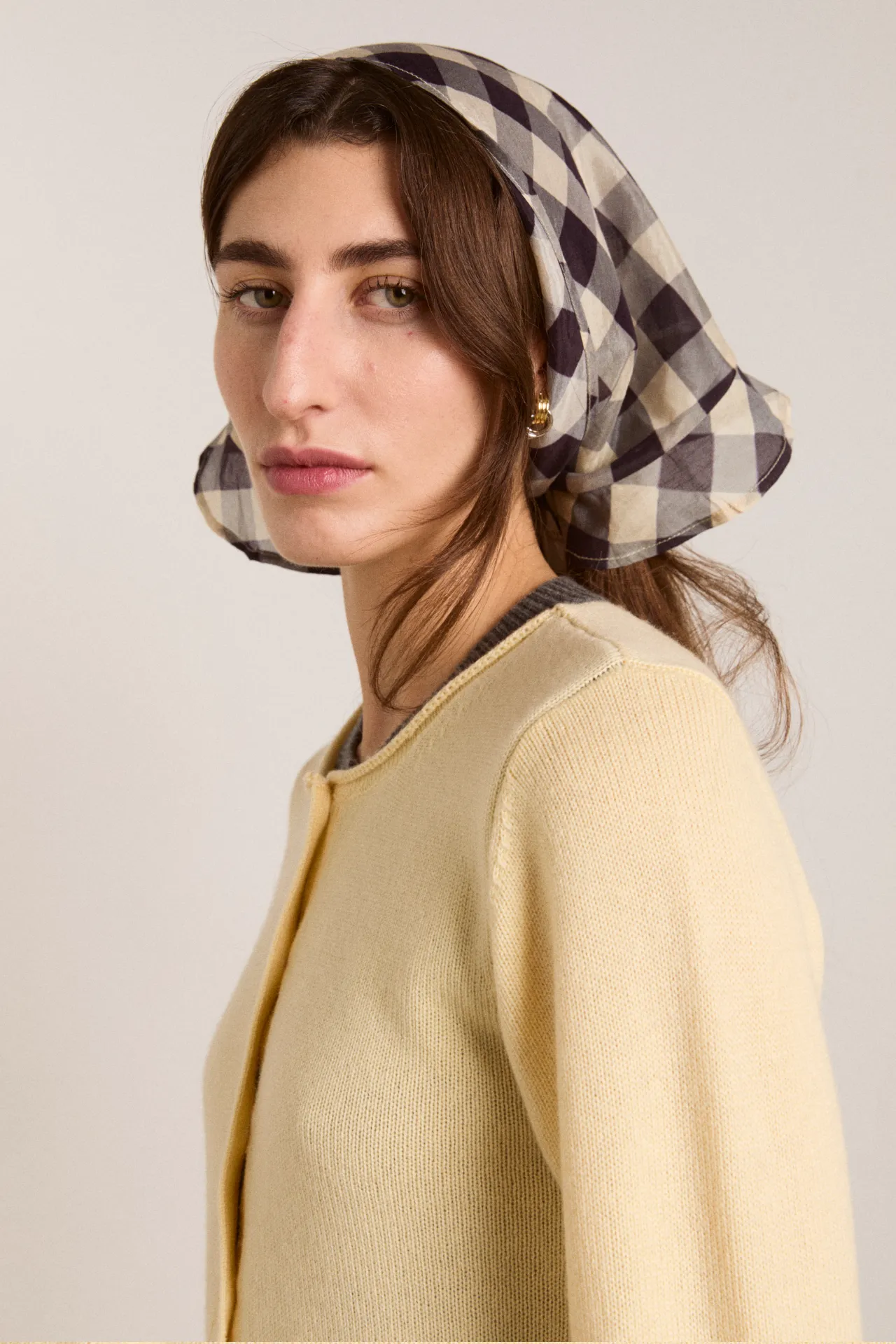 sheer triangle headscarf - butter gingham sold by Damson Madder product image thumbnail 4