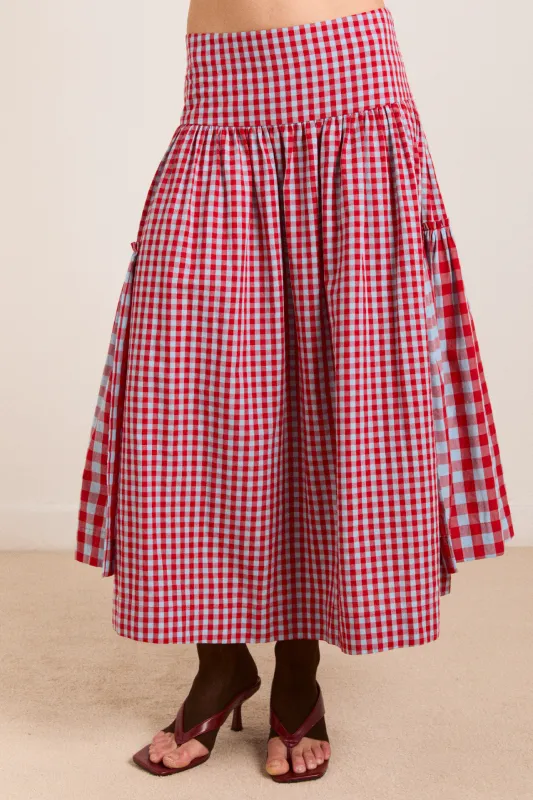 berta midi skirt - blue/red gingham sold by Damson Madder