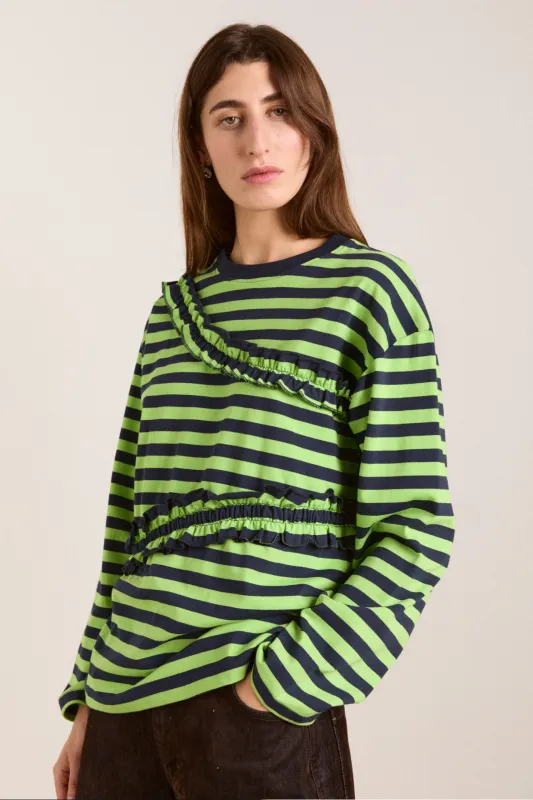 prudie ruffle tee - navy/lime sold by Damson Madder
