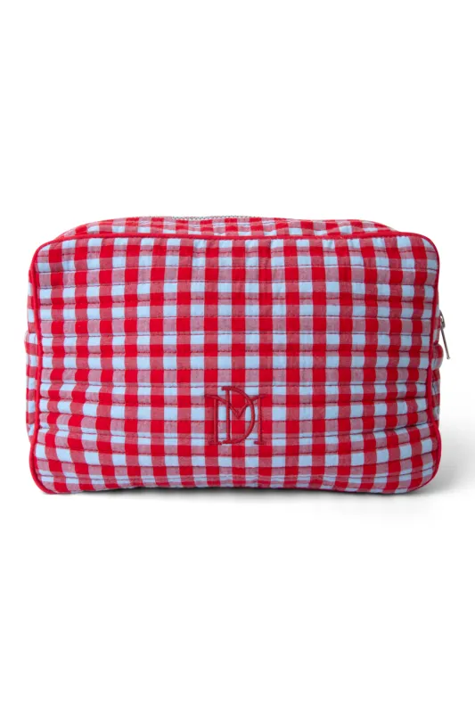 make up bag - blue and red gingham sold by Damson Madder