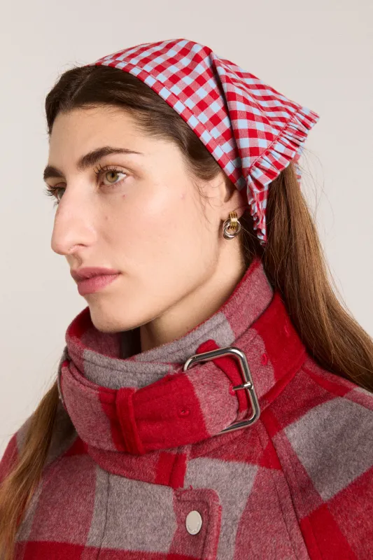 tie head scarf - red/blue gingham sold by Damson Madder