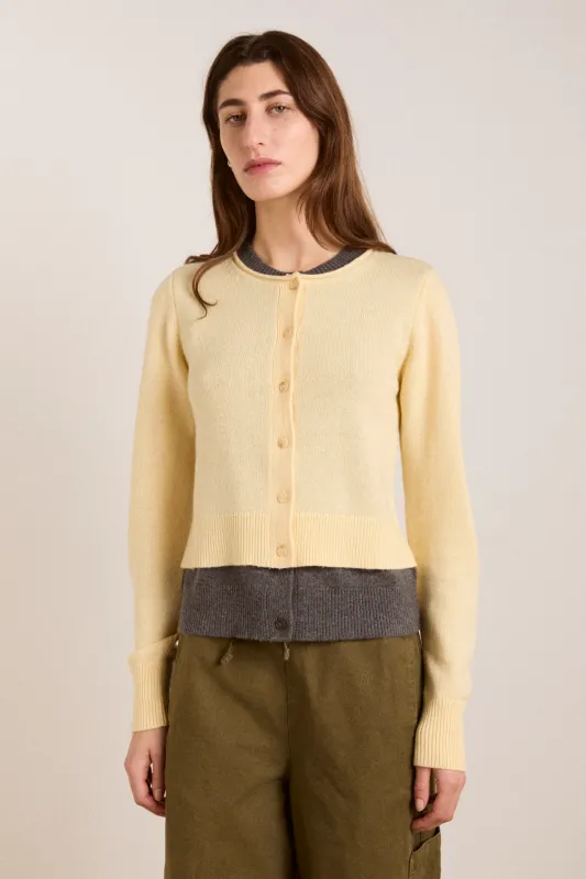 callie layer wool and cashmere blend cardigan - butter/grey sold by Damson Madder