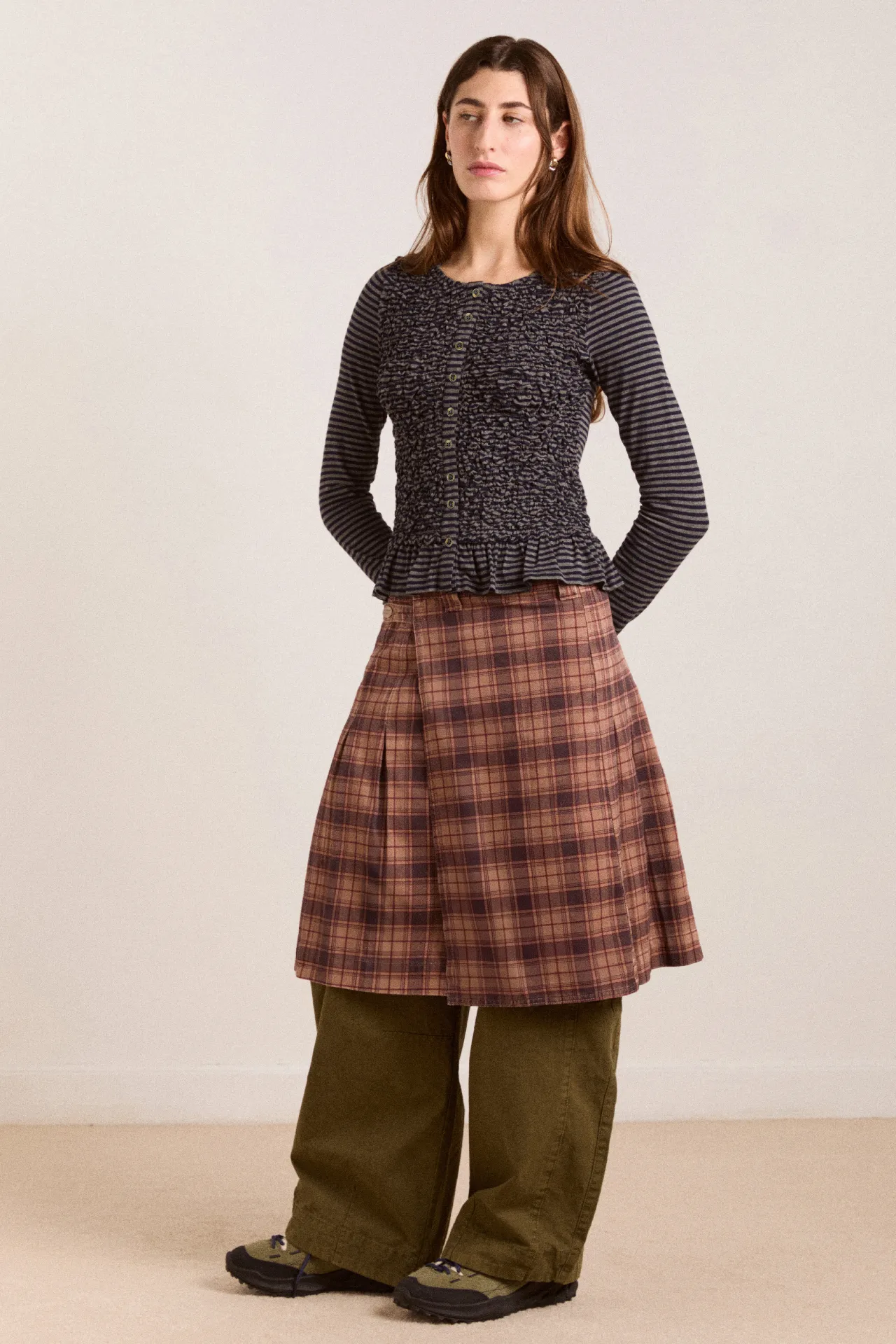 peggy smocked cardi - blue stripe sold by Damson Madder product image thumbnail 3