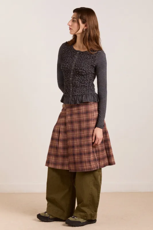 peggy smocked cardi - blue stripe sold by Damson Madder