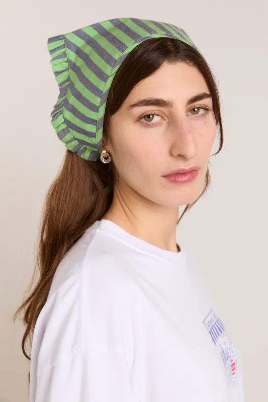 tie head scarf - navy/lime stripe sold by Damson Madder