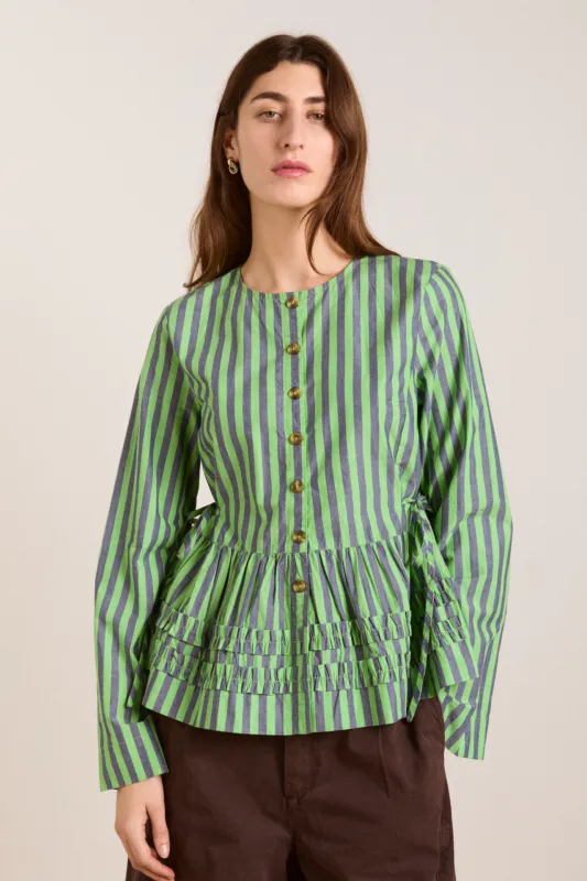 madison blouse - navy pop green stripe sold by Damson Madder
