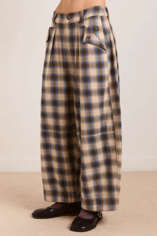 mara trouser - blur brushed check sold by Damson Madder