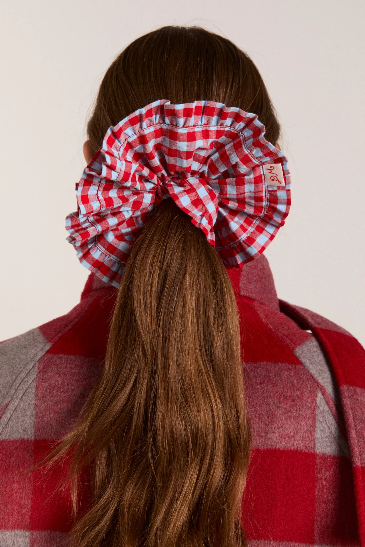frill edge scrunchie - blue & red gingham sold by Damson Madder product image thumbnail 2