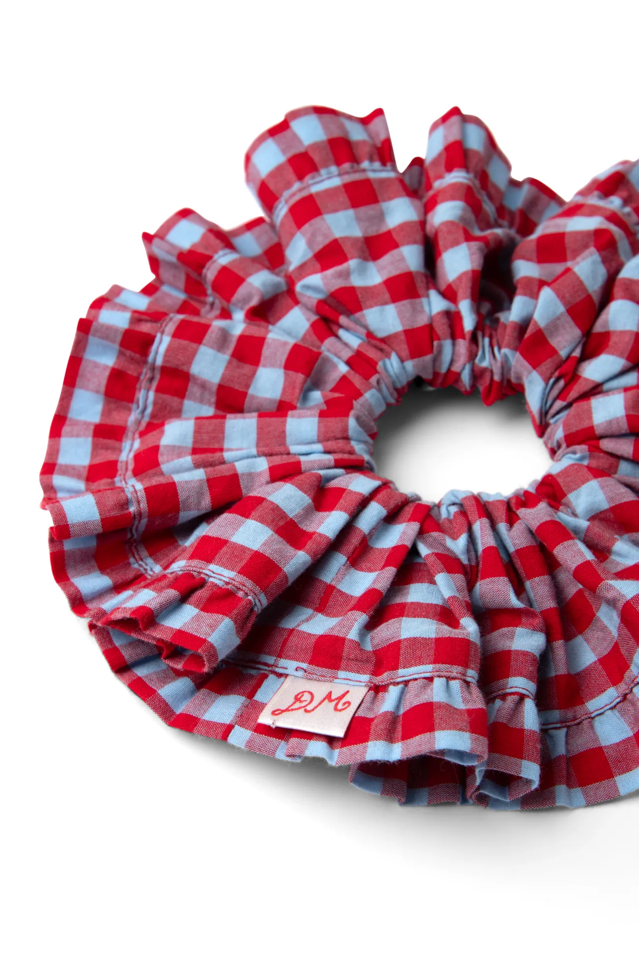 frill edge scrunchie - blue & red gingham sold by Damson Madder product image thumbnail 5