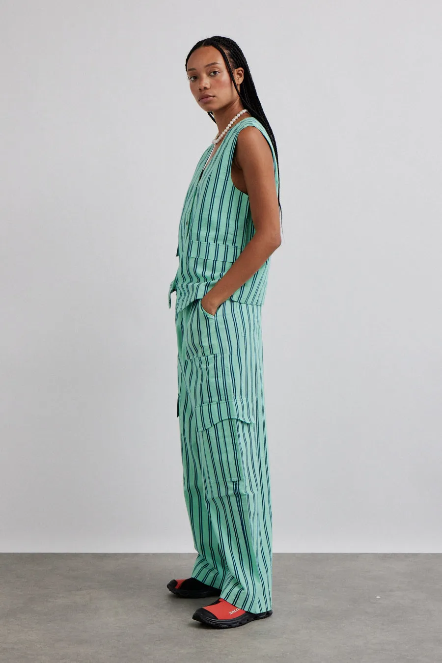 coco oversized waistcoat - mint stripe sold by Damson Madder product image thumbnail 4