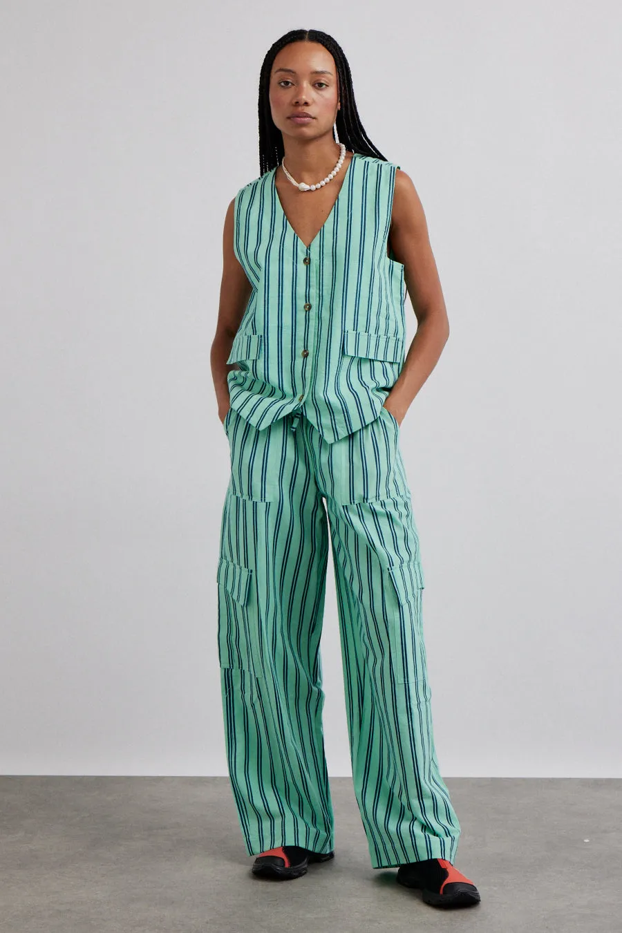 coco oversized waistcoat - mint stripe sold by Damson Madder product image thumbnail 2