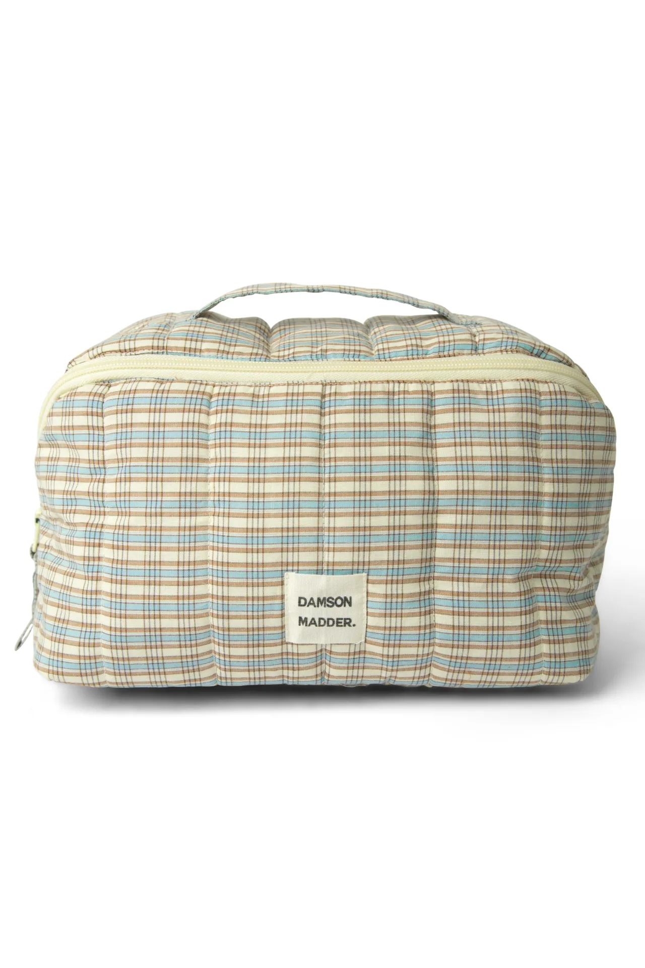 large wash bag - ginger check sold by Damson Madder