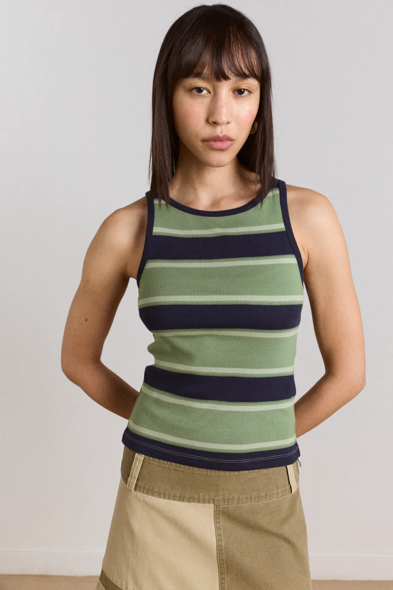 manon layered 2 in 1 top - green stripe sold by Damson Madder product image thumbnail 2