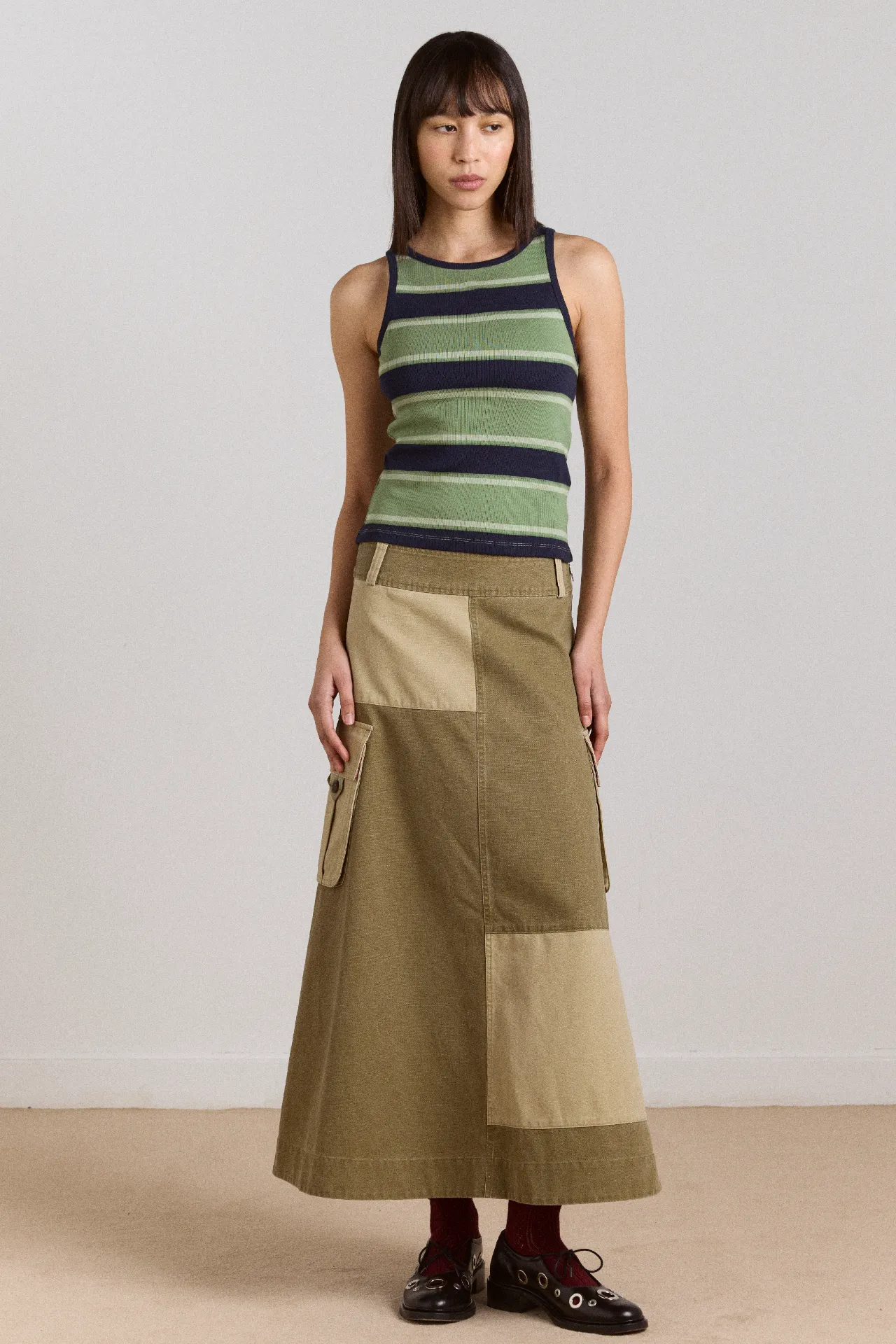 manon layered 2 in 1 top - green stripe sold by Damson Madder product image thumbnail 5