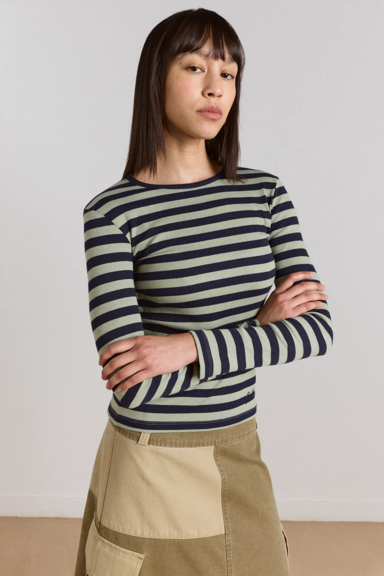 manon layered 2 in 1 top - green stripe sold by Damson Madder product image thumbnail 3