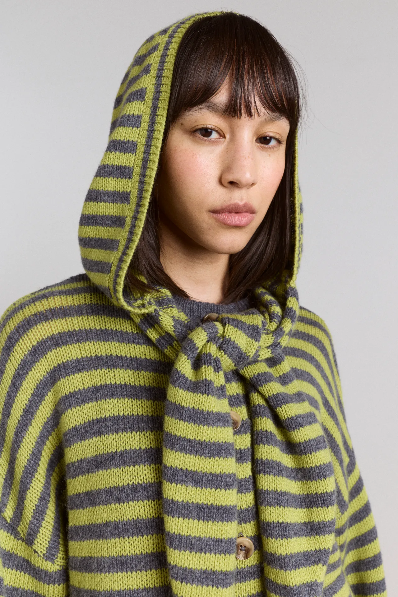 anouk cardigan with removable hood - olive/grey sold by Damson Madder product image thumbnail 2