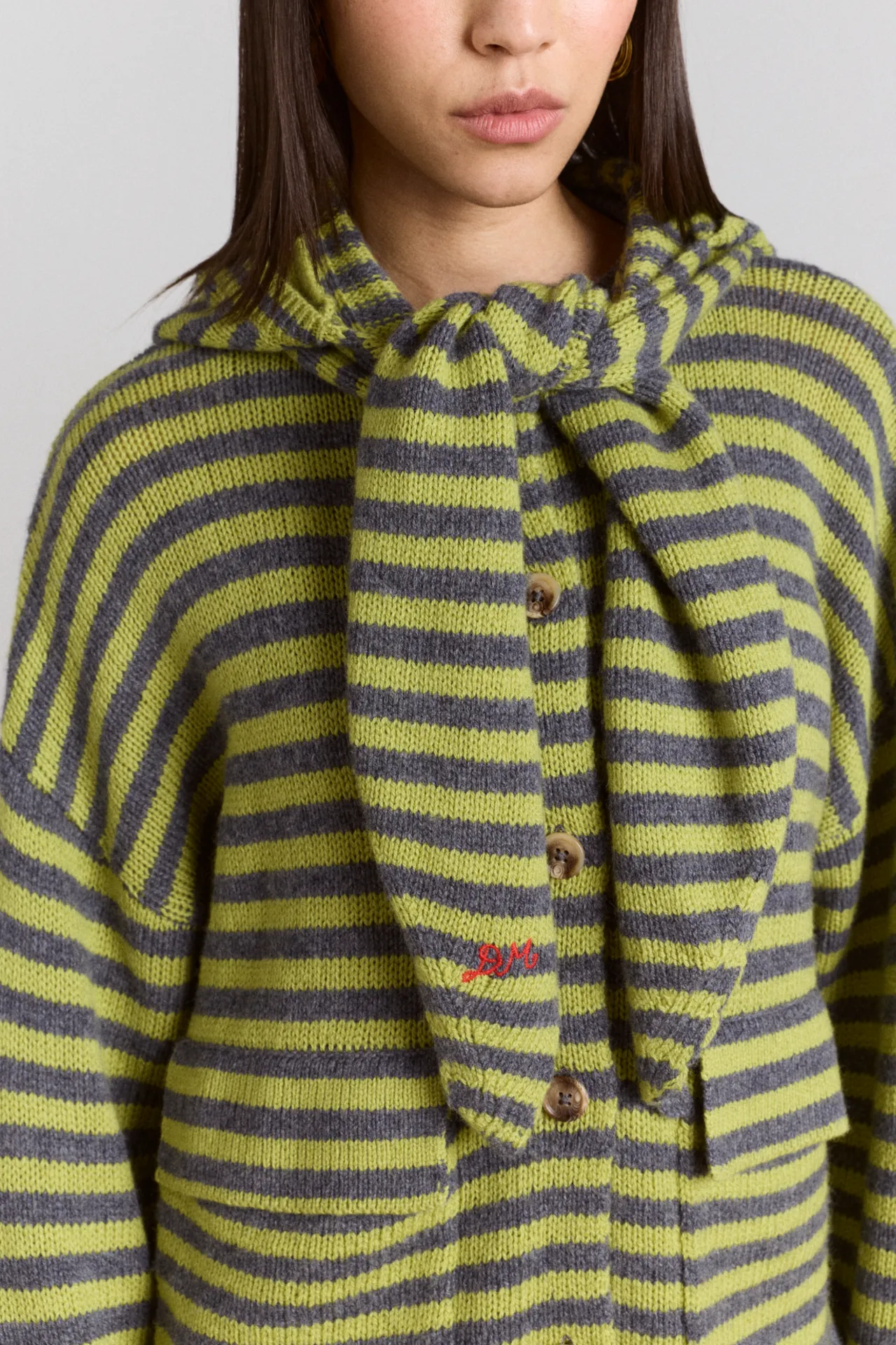 anouk cardigan with removable hood - olive/grey sold by Damson Madder product image thumbnail 4