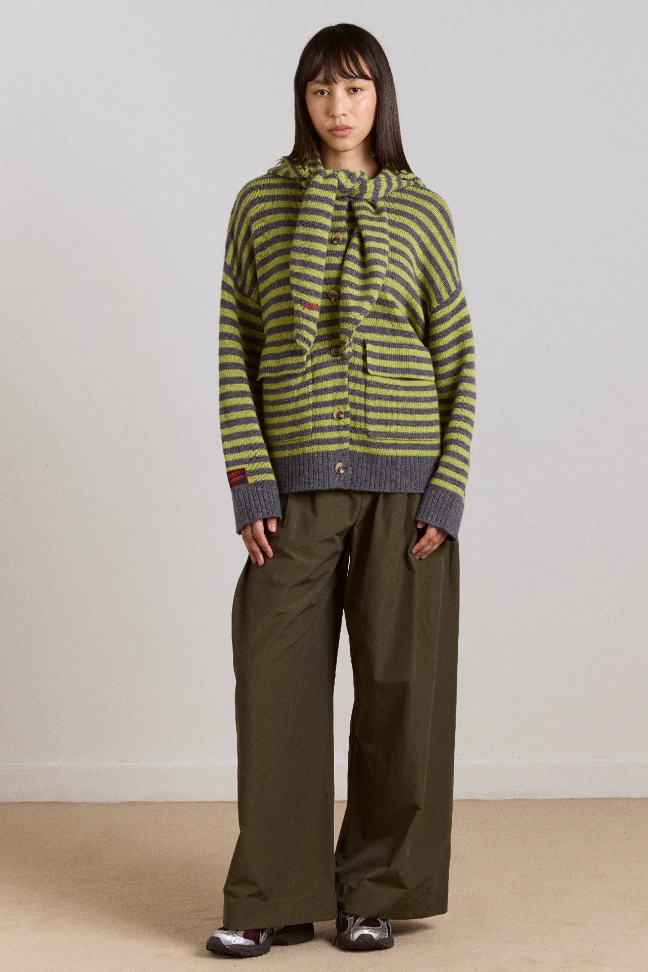 anouk cardigan with removable hood - olive/grey sold by Damson Madder product image thumbnail 5