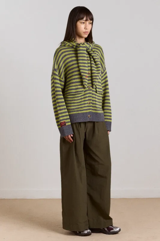 anouk cardigan with removable hood - olive/grey sold by Damson Madder