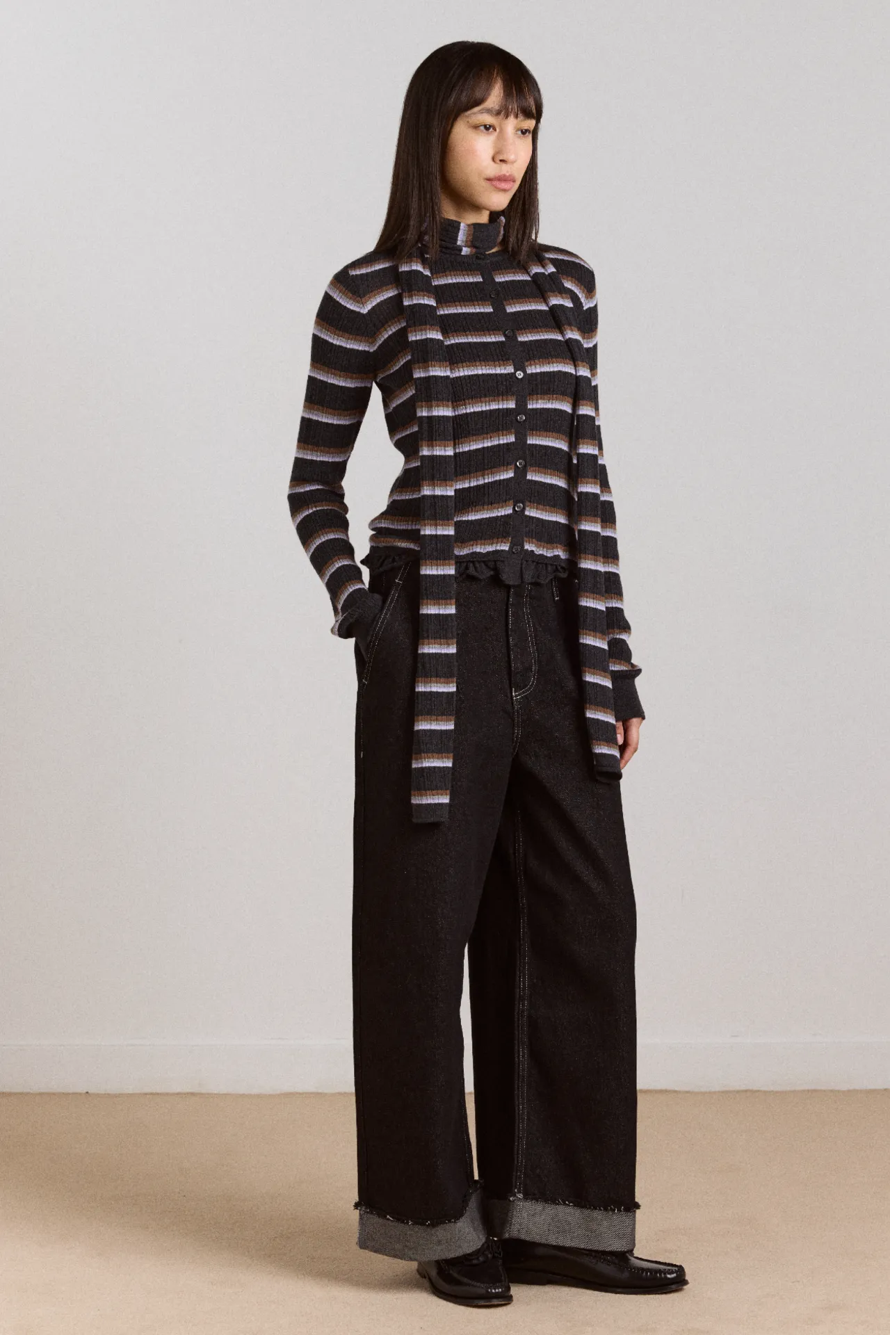 anelis cotton merino blend cardigan- multi stripe sold by Damson Madder product image thumbnail 4