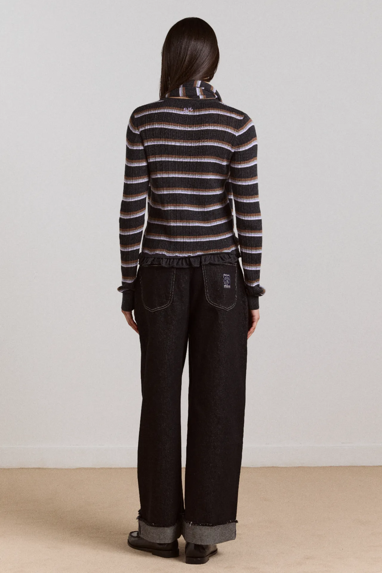 anelis cotton merino blend cardigan- multi stripe sold by Damson Madder product image thumbnail 5