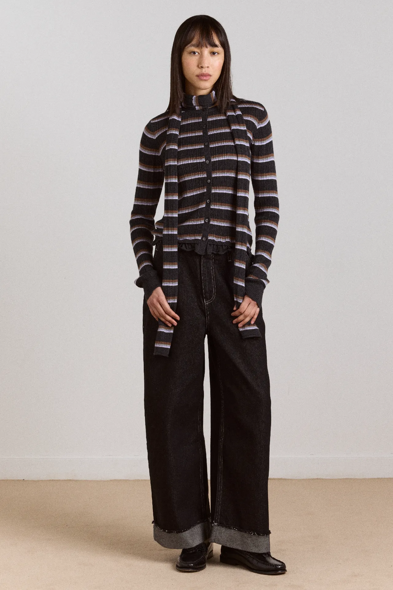 anelis cotton merino blend cardigan- multi stripe sold by Damson Madder product image thumbnail 3