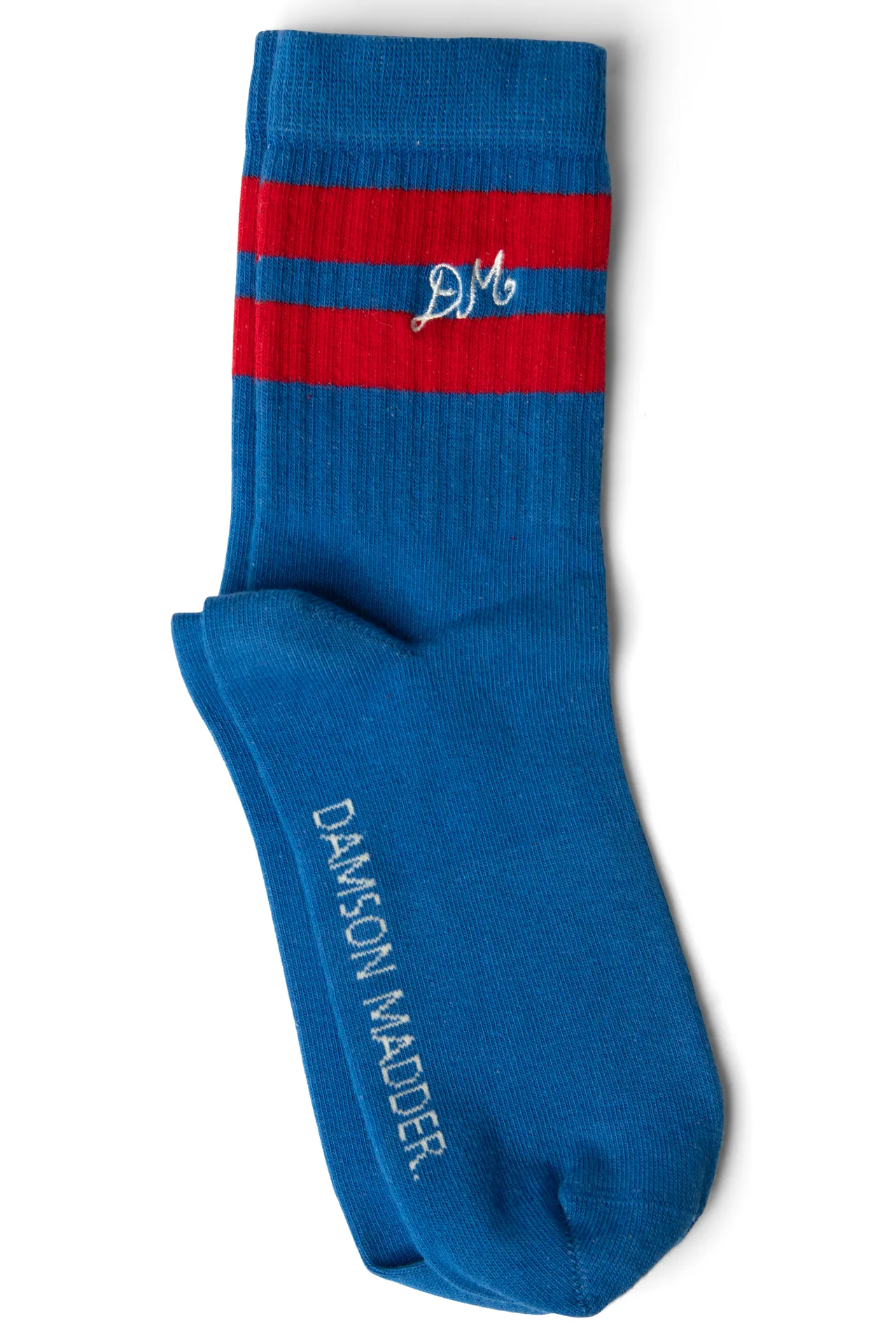 sporty calf length socks - blue & red sold by Damson Madder