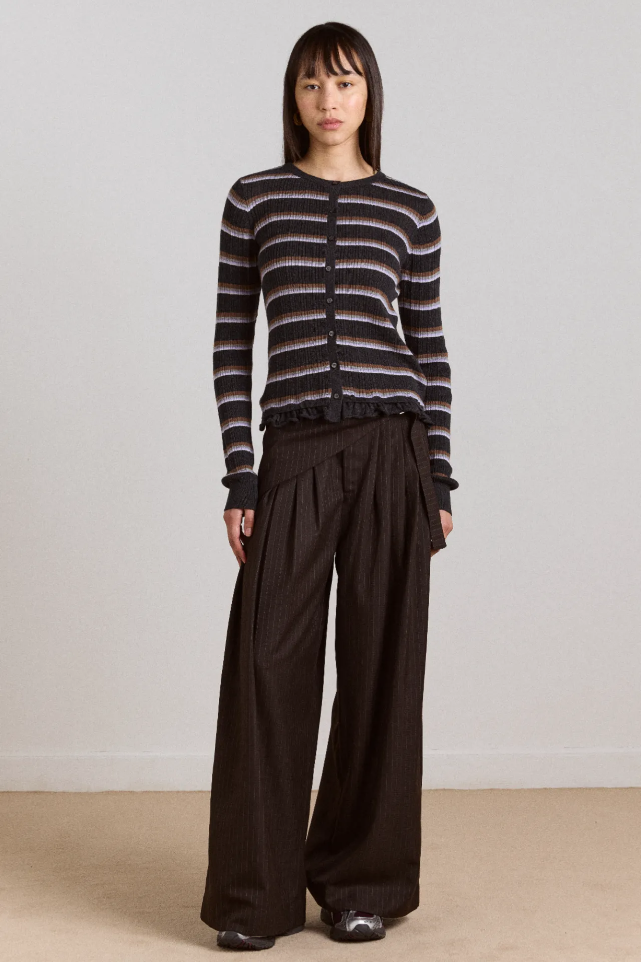 fabia trouser - choc pinstripe sold by Damson Madder product image thumbnail 2