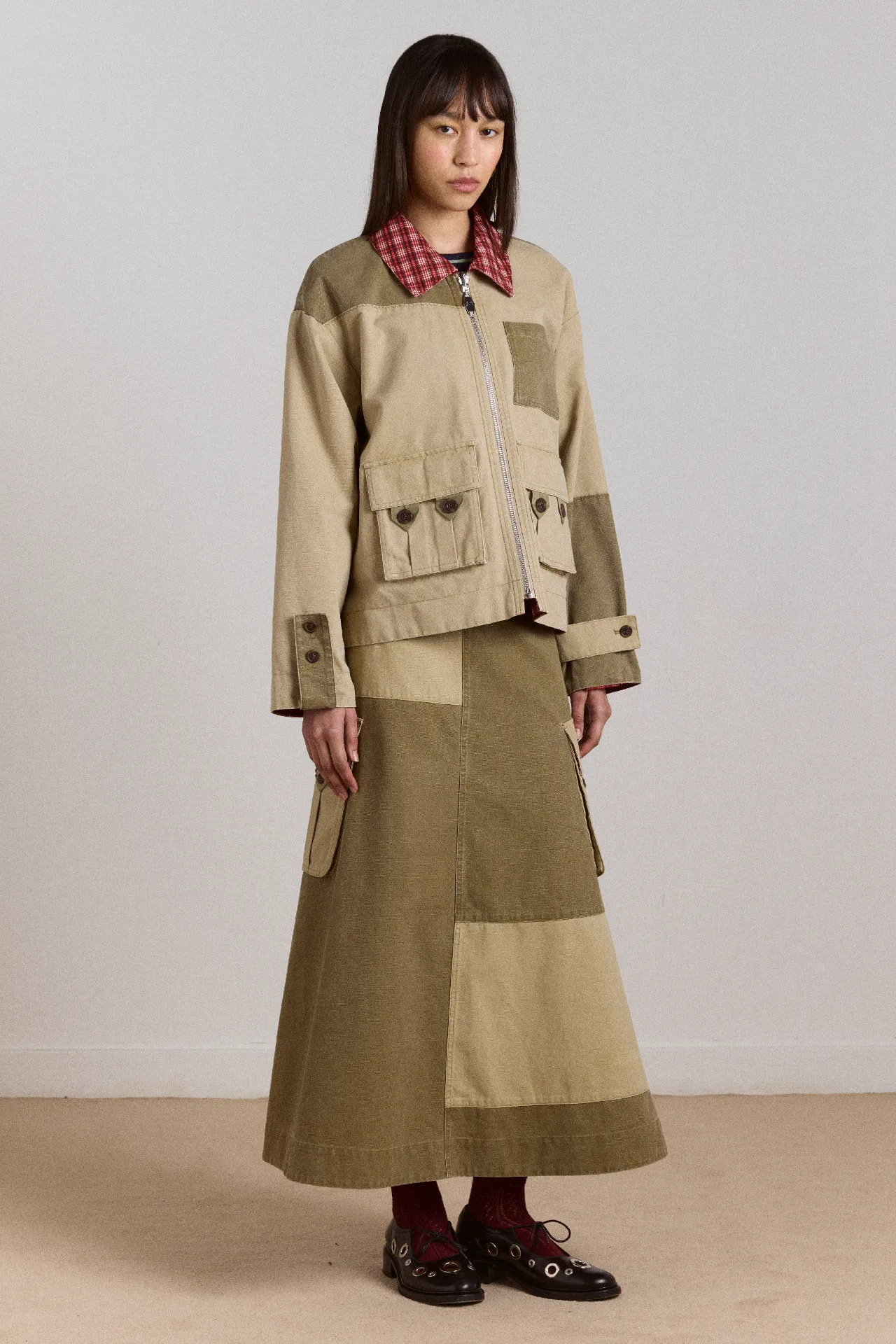 marcelle barn midi skirt - olive sold by Damson Madder product image thumbnail 3