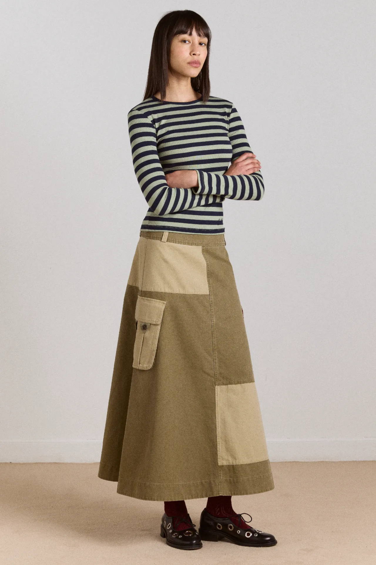 marcelle barn midi skirt - olive sold by Damson Madder