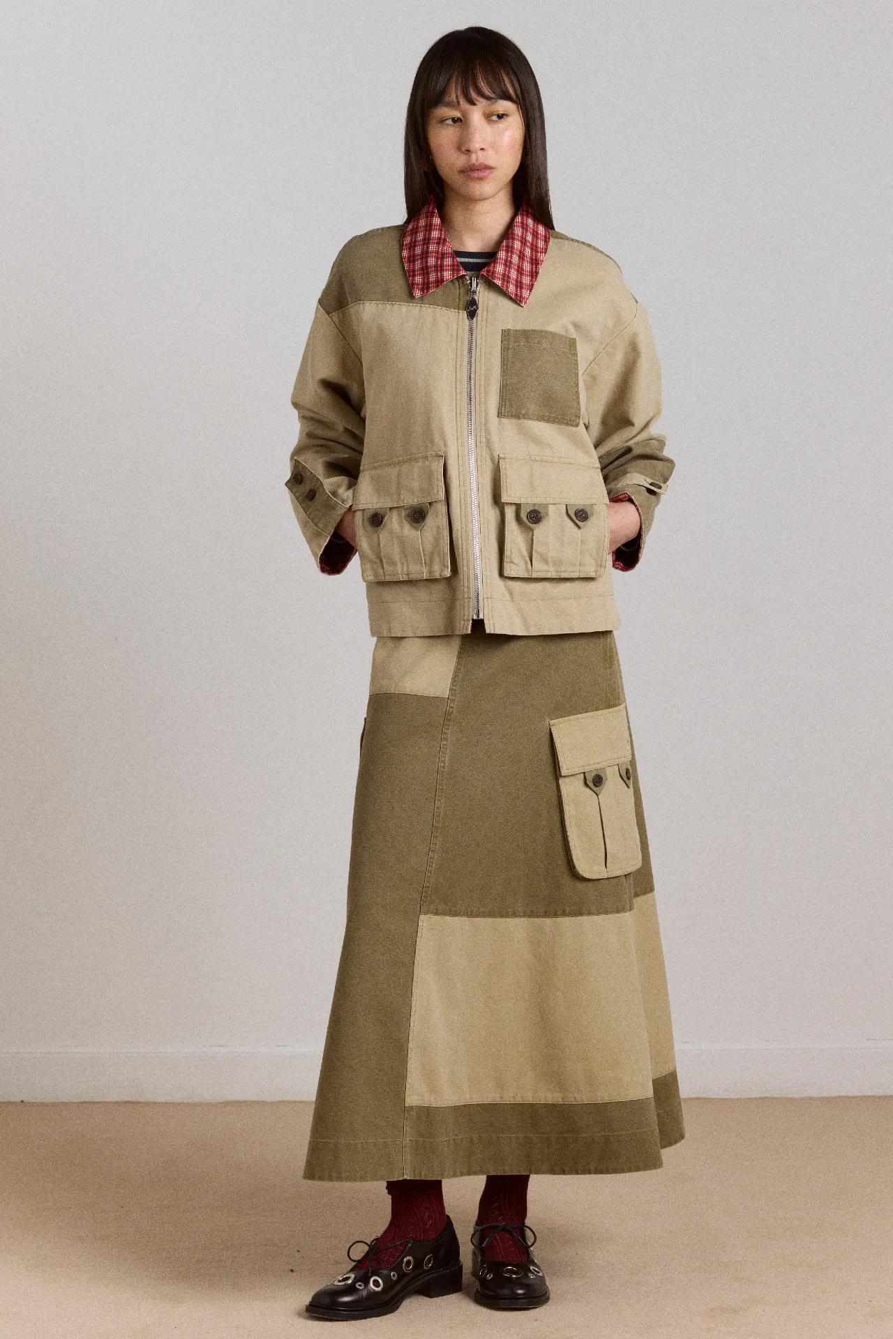 marcelle barn midi skirt - olive sold by Damson Madder product image thumbnail 4